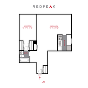 Floor plan for 1 bed, 1 bath, 700 sqft